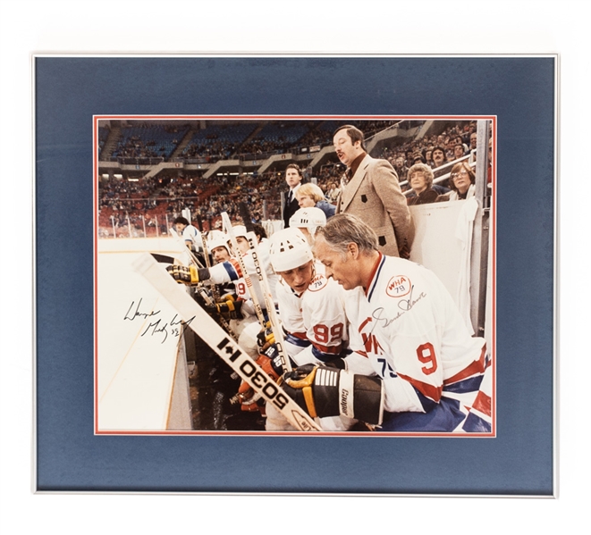 Wayne Gretzky and Gordie Howe Dual-Signed 1979 WHA All-Star Game Framed Photo (22" x 26")