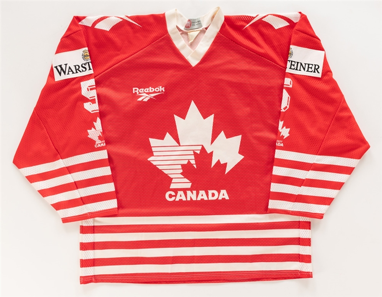 Team Canada 1994 IIHF World Championships Game-Issued Jersey and Team-Signed Bill Ranford Game-Issued Stick 
