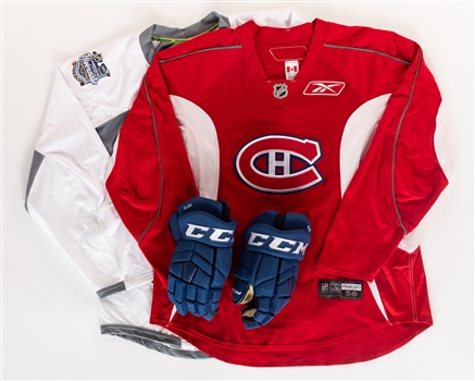 Lars Ellers 2011-12 Montreal Canadiens Training Camp Worn Jersey and 2016 Winter Classic Game-Used Gloves Plus Brian Flynns 2015-16 Canadiens Practice Jersey - LOAs 