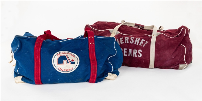 WHA Quebec Nordiques 1970s #15 and AHL Hershey Bears 1980s #5 Equipment Bags