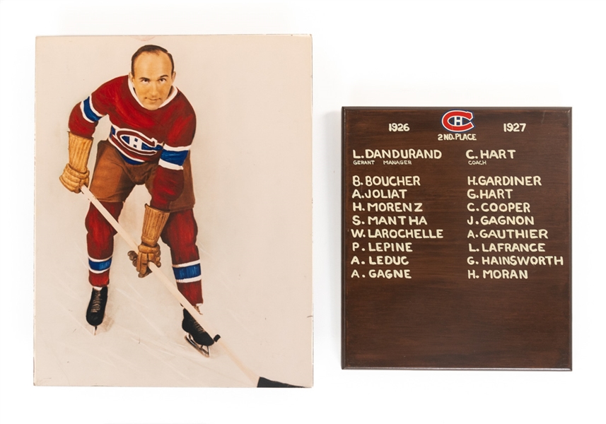 Howie Morenz Photo Display from the Montreal Canadiens Archives (16" x 20") Plus Montreal Canadiens 1926-27 Commemorative Team Plaque Displayed at the Molson Centre/Bell Centre (13" x 15") LOAs 
