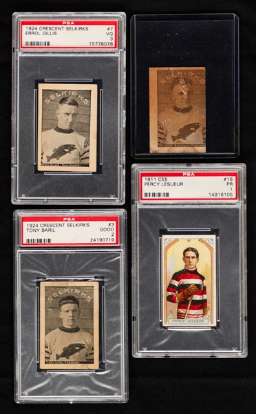 1911-12 Imperial Tobacco C55 Hockey Card #16 HOFer Percy LeSueur (PSA 1) Plus 1924-25 Crescent Selkirks Hockey Cards (3 - 2 PSA-Graded)