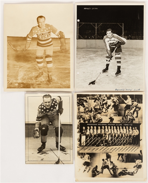 New York Americans 1920s to 1940s Vintage Hockey Photos (8) Including HOFers Joe Simpson (2) and Hooley Smith