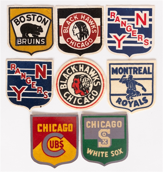 Vintage 1940s/1950s NHL Hockey Team Crests (5) and MLB/IL Baseball Team Crests (3)