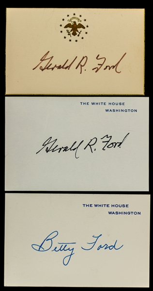 Gerald Ford and First Lady Betty Ford Signed Calling Cards (3) with JSA LOAs - 38th President of the United States