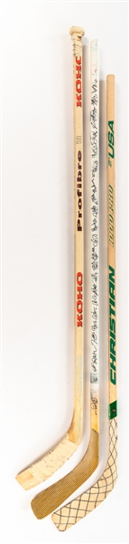 Dallas Stars 1995-96 and 1997-98 Team-Signed Sticks (2) Plus 1993-94 Anaheim Mighty Ducks Team-Signed Stick