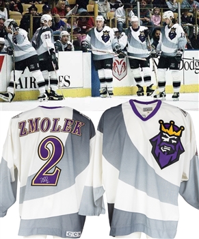 Doug Zmoleks 1995-96 Los Angeles Kings "Burger King" Signed Game-Worn Third Jersey with LOA 