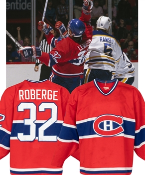 Claude Lemieuxs 1988 Montreal Canadiens Game-Worn Jersey Recycled For and Worn by Mario Roberge During The 1990-91 Pre-Season with LOA - 65+ Team Repairs! - Nice Game Wear! - Photo-Matched! 