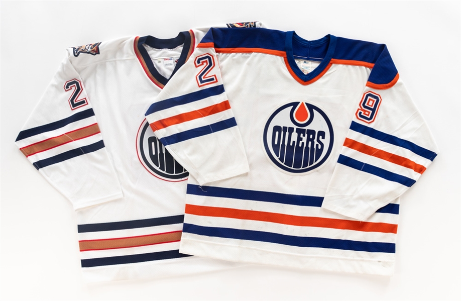 Louie Debrusks Early-to-Mid-1990s Game-Worn and Sean Browns 1998-99 Game-Issued Edmonton Oilers Jersey Collection of 2