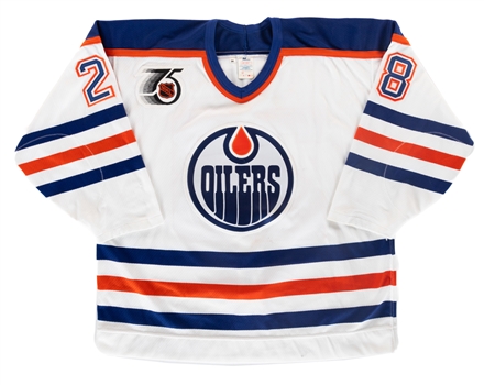 Craig Munis 1991-92 Edmonton Oilers Game-Worn Jersey with Team LOA - NHL 75th Anniversary Patch! 
