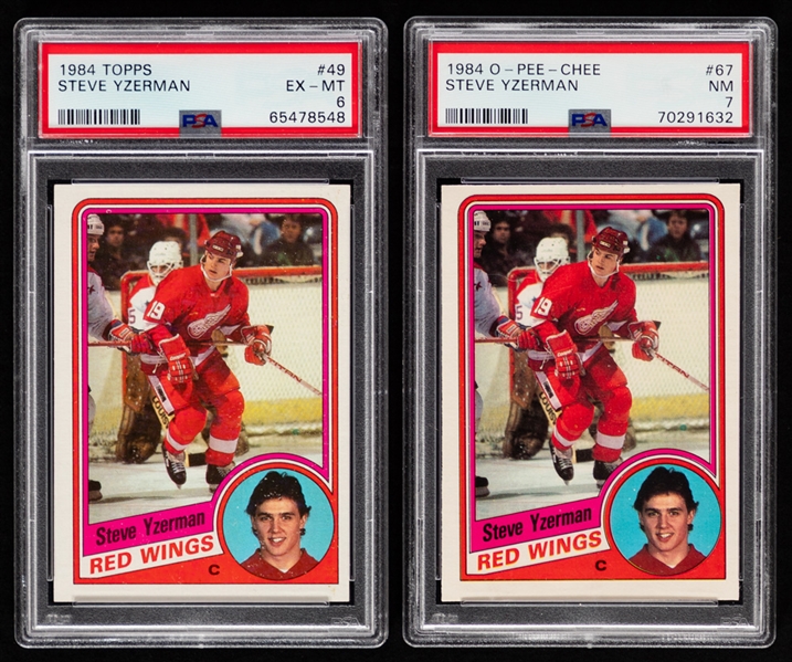 1984-85 to 1988-89 O-Pee-Chee and Topps PSA/KSA-Graded Hockey Rookie Cards (9) Including Yzerman (6), Neely, Turgeon and Brett Hull