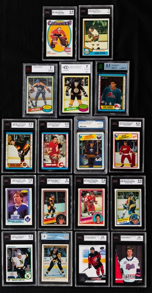 1970s to 2020s Graded Hockey Rookie Cards and Star Cards (17) Including Rookie Cards of Dryden, Potvin, Bourque, Messier, Gilmour, Neely, Clark, Yzerman and Others