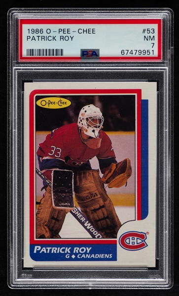 1984-85 O-Pee-Chee Hockey Complete 396-Card Set and 1986-87 O-Pee-Chee Hockey Complete 264-Card Set Including #53 HOFer Patrick Roy Rookie (Graded PSA 7)