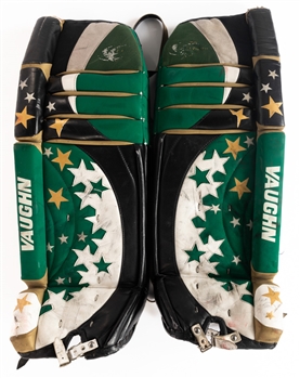 Ed Belfours 2001-02 Dallas Stars Game-Worn Vaughn Velocity Goalie Pads Plus Early-2000s Christian Game-Used Stick From His Personal Collection with His Signed LOA 