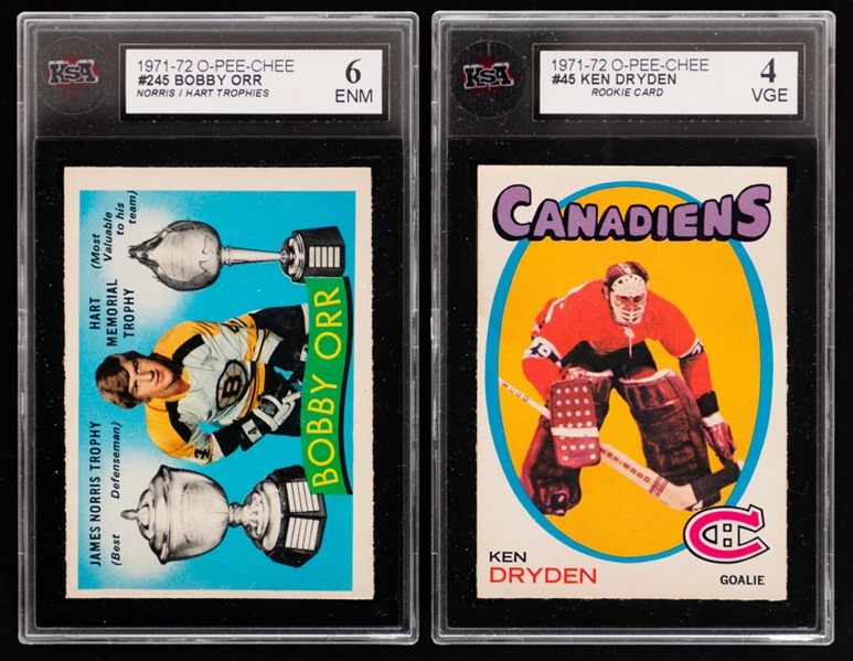1971-72 O-Pee-Chee Hockey Card Starter Set (220/264) Including #45 HOFer Ken Dryden Rookie (Graded KSA VGE 4) Plus Extra Raw Dryden Rookie Card