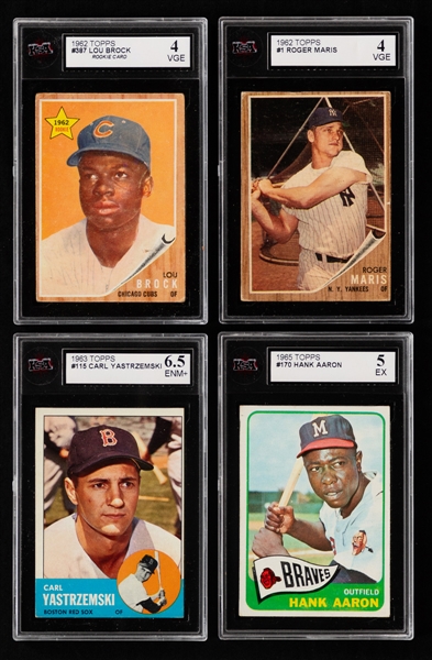 1962 to 1966 Topps Baseball Cards (8) of HOFers/Stars Including Clemente, Koufax, Rose, Mays, Aaron and Others - All KSA-Graded
