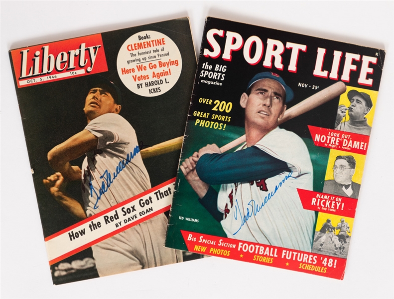 Deceased HOFer Ted Williams Boston Red Sox Signed 1946 Liberty Magazine and Signed 1948 Sport Life Magazine with JSA Auctions LOA 