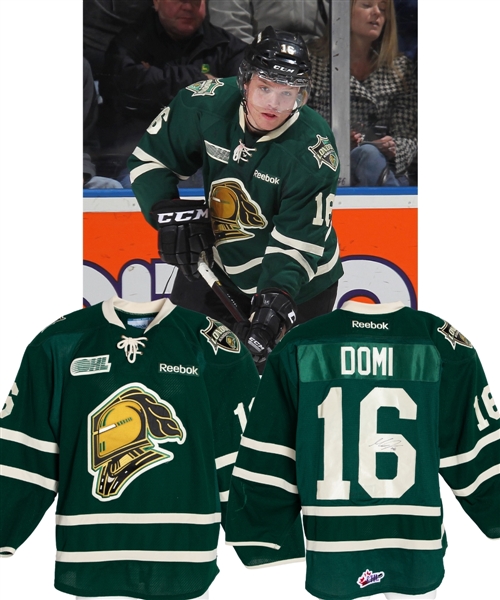 Max Domis 2013-14 OHL London Knights Signed Game-Worn Jersey with Team LOA - Team Repairs!