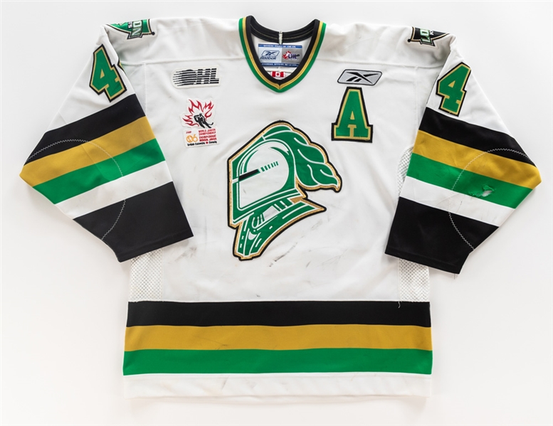 Rob Schremps 2005-06 OHL London Knights Signed Game-Worn Alternate Captain’s Jersey with Team LOA - Nice Game Wear! - 145 PTS Season! – 2006 World Junior Patch! - Photo-Matched!