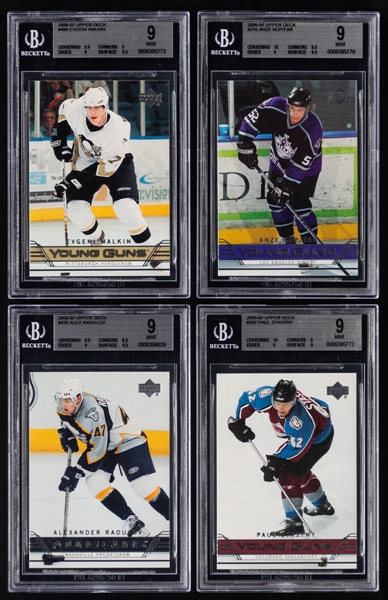 2006-07 Upper Deck Young Guns Complete Hockey Card Set Including Beckett-Graded #486 Evgeni Malkin Rookie (Mint 9) and #216 Anze Kopitar Rookie (Mint 9)