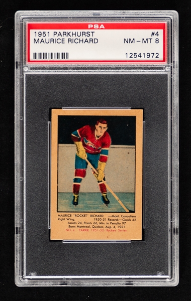 1951-52 Parkhurst Hockey Card #4 HOFer Maurice Richard Rookie - Graded PSA 8