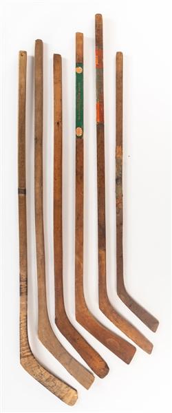 Antique 1910s/20s Hockey Stick Collection of 6 including Wright & Ditson (2), Wan Gard and Avoca Models 