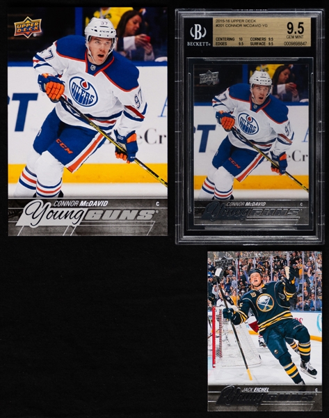 2015-16 Upper Deck Young Guns Complete Hockey Card Set Including #201 Connor McDavid Rookie (Beckett Gem Mint 9.5) and and #451 Jack Eichel Rookie