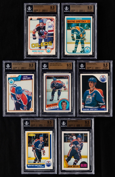 1981-82 to 1987-88 O-Pee-Chee Wayne Gretzky Hockey Cards (7) - Each Beckett-Graded Gem Mint 9.5