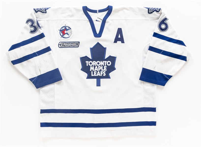 Dimitri Yushkevichs 1999-2000 Toronto Maple Leafs Game-Worn Alternate Captains Jersey with Team LOA - 2000 Patch! - All-Star Game Patch!