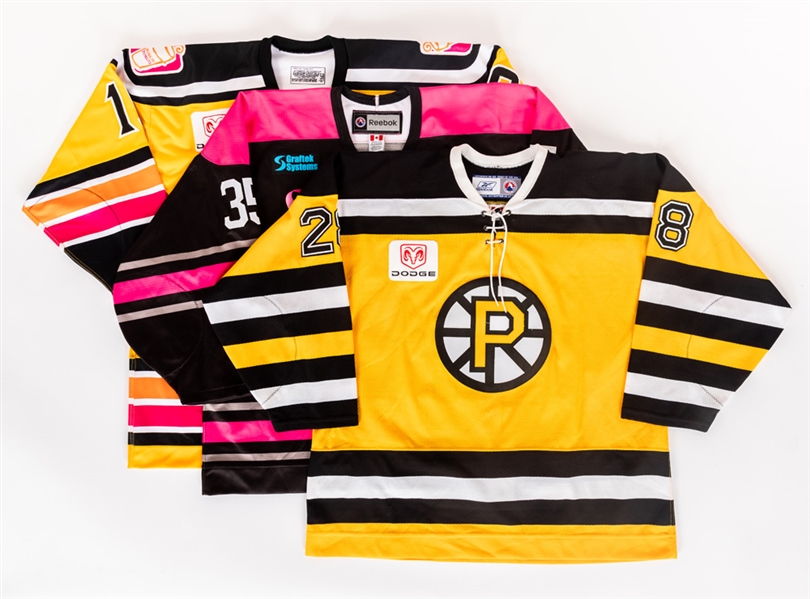 AHL Providence Bruins 2003-2010 Warm-Up/Game-Worn Jersey Collection of 3 with Team LOAs