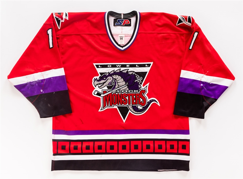Rail Rozakovs 2003-04 AHL Lowell Lock Monsters Game-Worn Jersey - Nice Game Wear! - Team Repairs! 