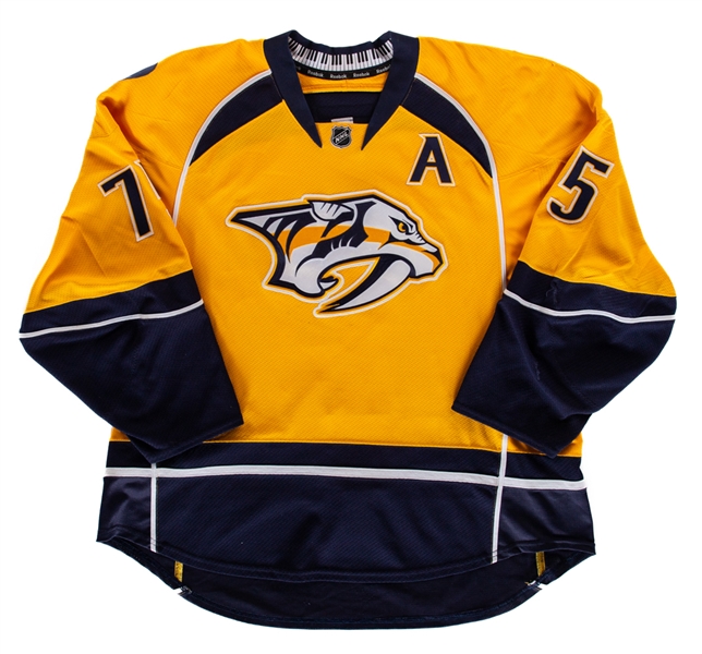 Hal Gills 2011-12 Nashville Predators Game-Worn Alternate Captains Jersey with Team COA - Team Repairs! 