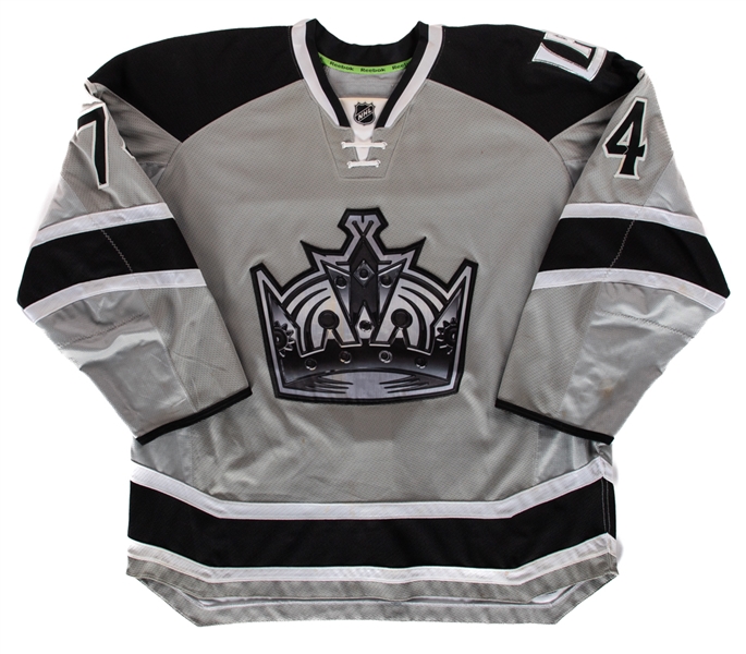 Dwight Kings 2013-14 Los Angeles Kings "Shirt Off Our Backs Night" Signed Game-Worn Third Jersey - Customized Fight Straps! - Photo-Matched!