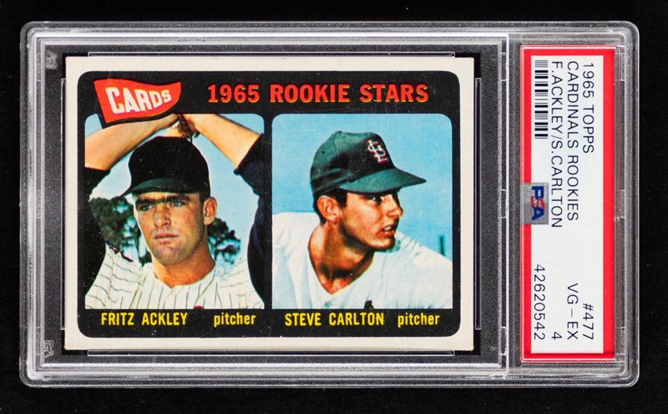 1965 Topps Baseball Card #477 HOFer Steve Carlton (Cardinals Rookies) - Graded PSA 4