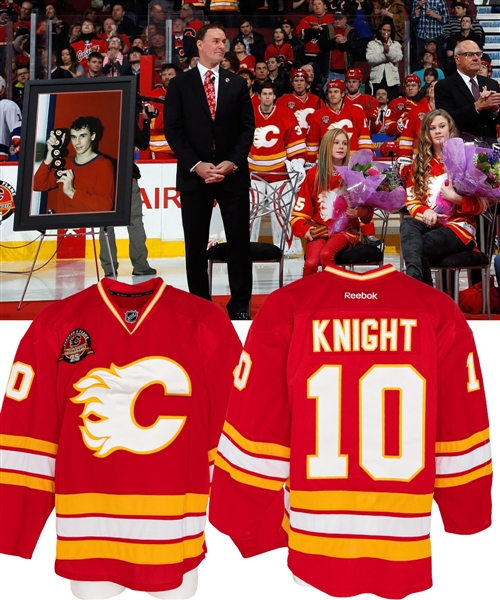 Corban Knights 2013-14 Calgary Flames Game-Worn Retro Jersey from Joe Nieuwendyk Forever a Flame Night with Team LOA - Joe Nieuwendyk Forever a Flame Night Patch!