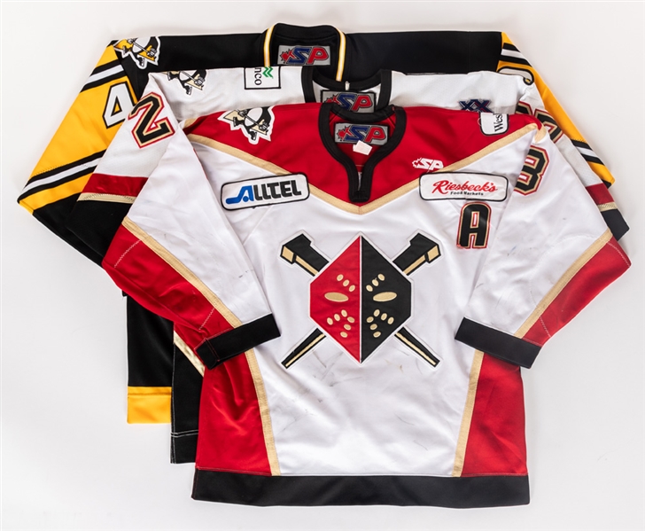 Brendon Hodges 2004-05 Alternate Captains and Aaron Boogaards 2007-08 ECHL Wheeling Nailers Game-Worn Jersey Collection of 2 Plus 2005-06 "Steelers Night" Andy Chiodo Pro On-Ice Style Jersey