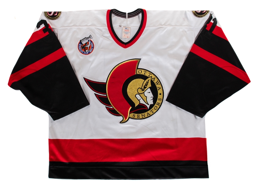 Peter Sidorkiewiczs 1992-93 Ottawa Senators Inaugural Season Game-Worn Home Pre-Season Jersey with His Signed LOA - Stanley Cup Centennial Patch!