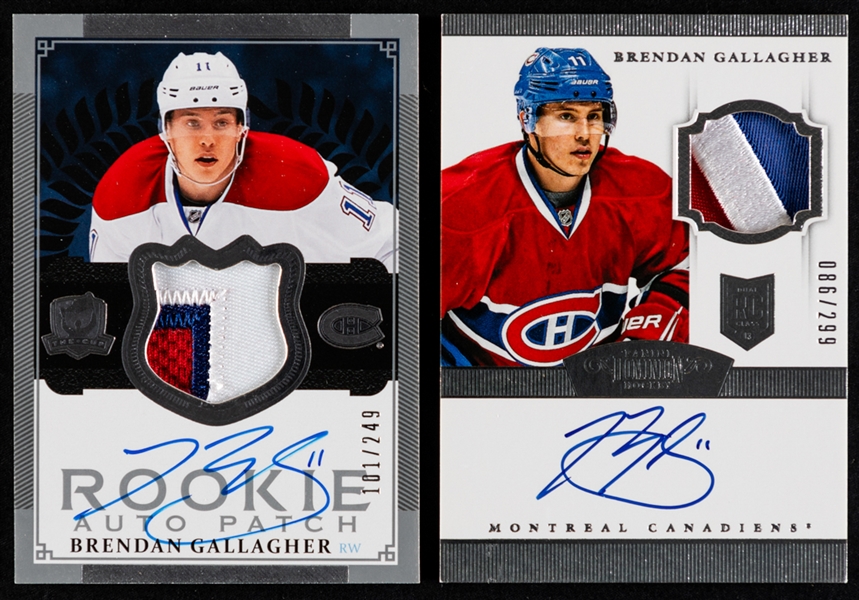 2013-14 Upper Deck The Cup Rookie Auto Patch Hockey Card #138 Brendan Gallagher (101/249) Plus 2013-14 Panini Dominion Rookie Auto Patch Hockey Card #166 (086/299)