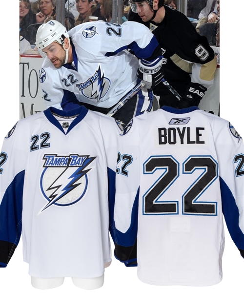 Dan Boyles 2007-08 Tampa Bay Lightning Game-Worn Jersey - Team Repairs! - Photo-Matched!