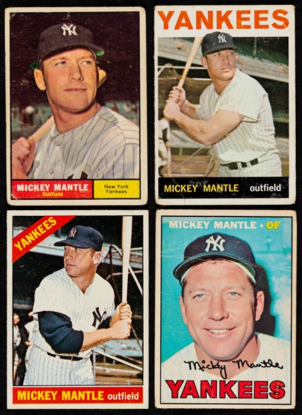 1961 to 1967 Topps, O-Pee-Chee & Post Canadian HOFer Mickey Mantle Baseball Card Collection (5)