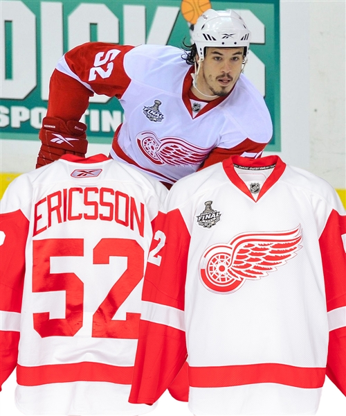 Jonathan Ericssons 2008-09 Detroit Red Wings Stanley Cup Finals Game-Worn Jersey with Team COA - 2009 Stanley Cup Finals Patch! - Photo-Matched!