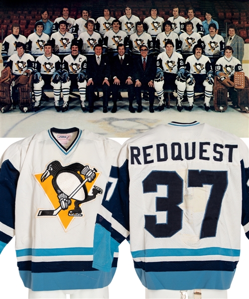 Pittsburgh Penguins Game-Worn Jersey Attributed to Blair Chapman (1977-78) and Greg Redquest (1978-79 Pre-Season) with LOA - Numerous Team Repairs!