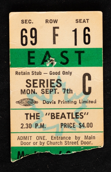 September 7th 1964 Maple Leaf Gardens The Beatles Ticket Stub 