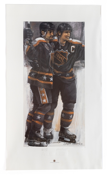 Wayne Gretzky and Paul Coffey Dual-Signed 1993 NHL All-Star Game Limited-Edition Lithograph #932/999 by Stephen Holland (23" x 39")