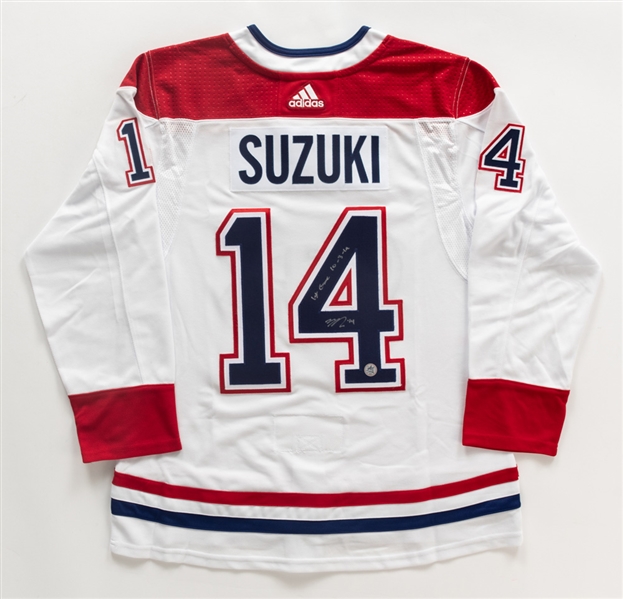 Nick Suzuki Signed Montreal Canadiens Adidas Pro-Model Road Jersey with COA - "1st Game 10-3-19" Annotation