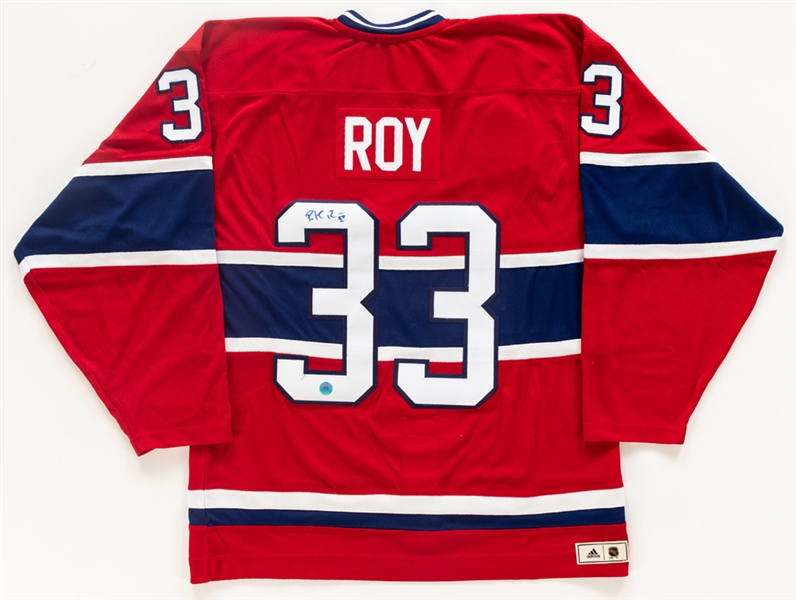 Patrick Roy Montreal Canadiens Signed Adidas Team Classics Vintage Jersey with AJ Sports World COA 