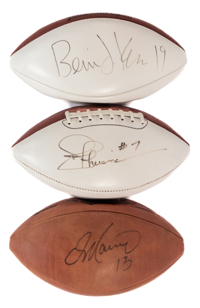 Joe Theismann, Bernie Kosar and Dan Marino Signed Footballs and Jim Brown, Antowain Smith and Isaac Bruce Signed Mini-Helmets with JSA Auction LOA  