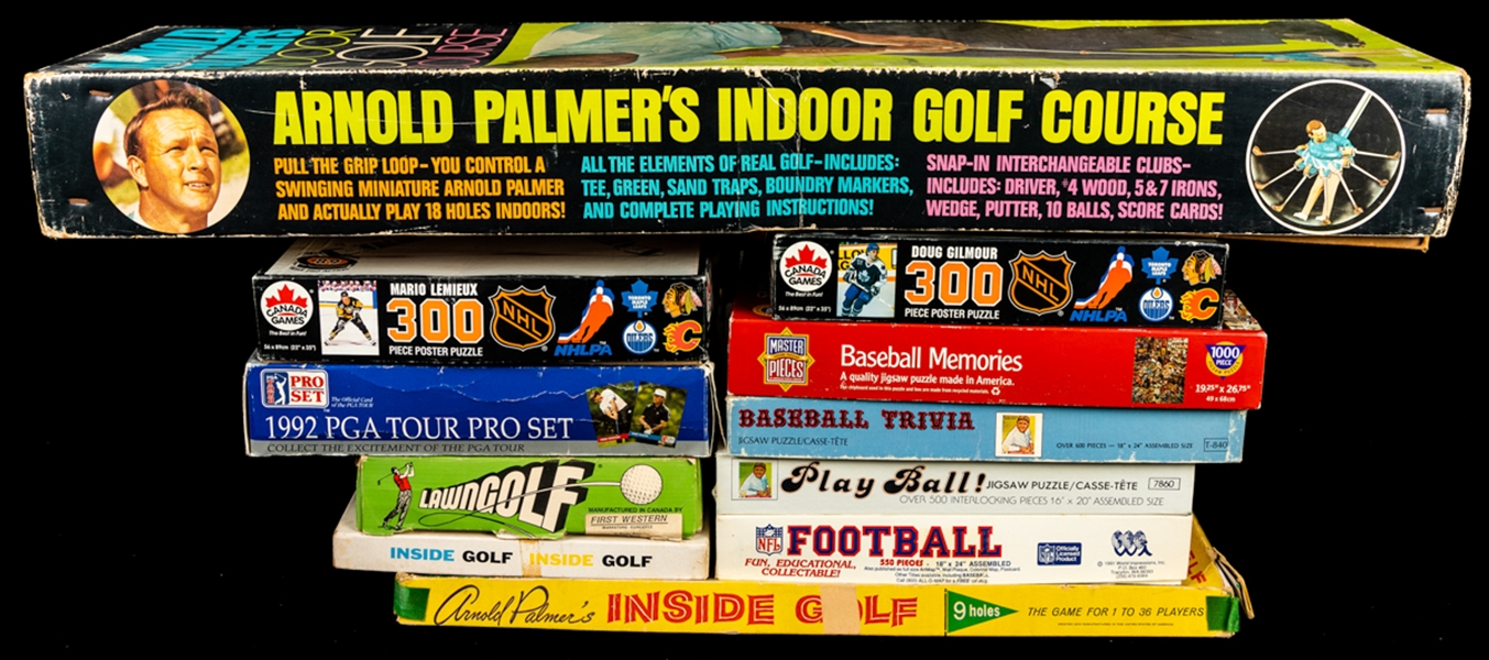 Vintage 1960s-90s Multi-Sport Board Game and Puzzle Collection of 11 Including Golf, Hockey, Baseball and Football
