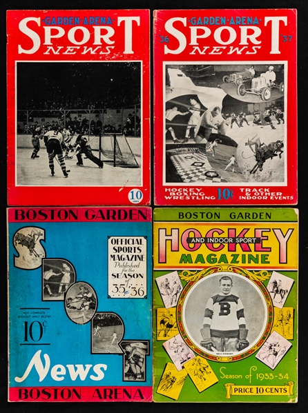 Boston Bruins 1930s Boston Garden Program Collection of 4 including 1936-37 Game #3 Stanley Cup Quarterfinals 