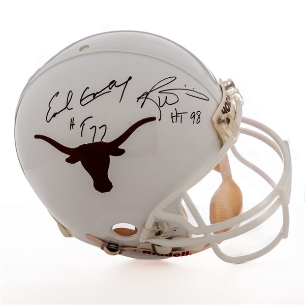 Earl Campbell and Ricky Williams Dual-Signed Texas Longhorns Full-Size Riddell Authentic Pro Model Helmet with Steiner COA – Heisman Trophy Annotations 